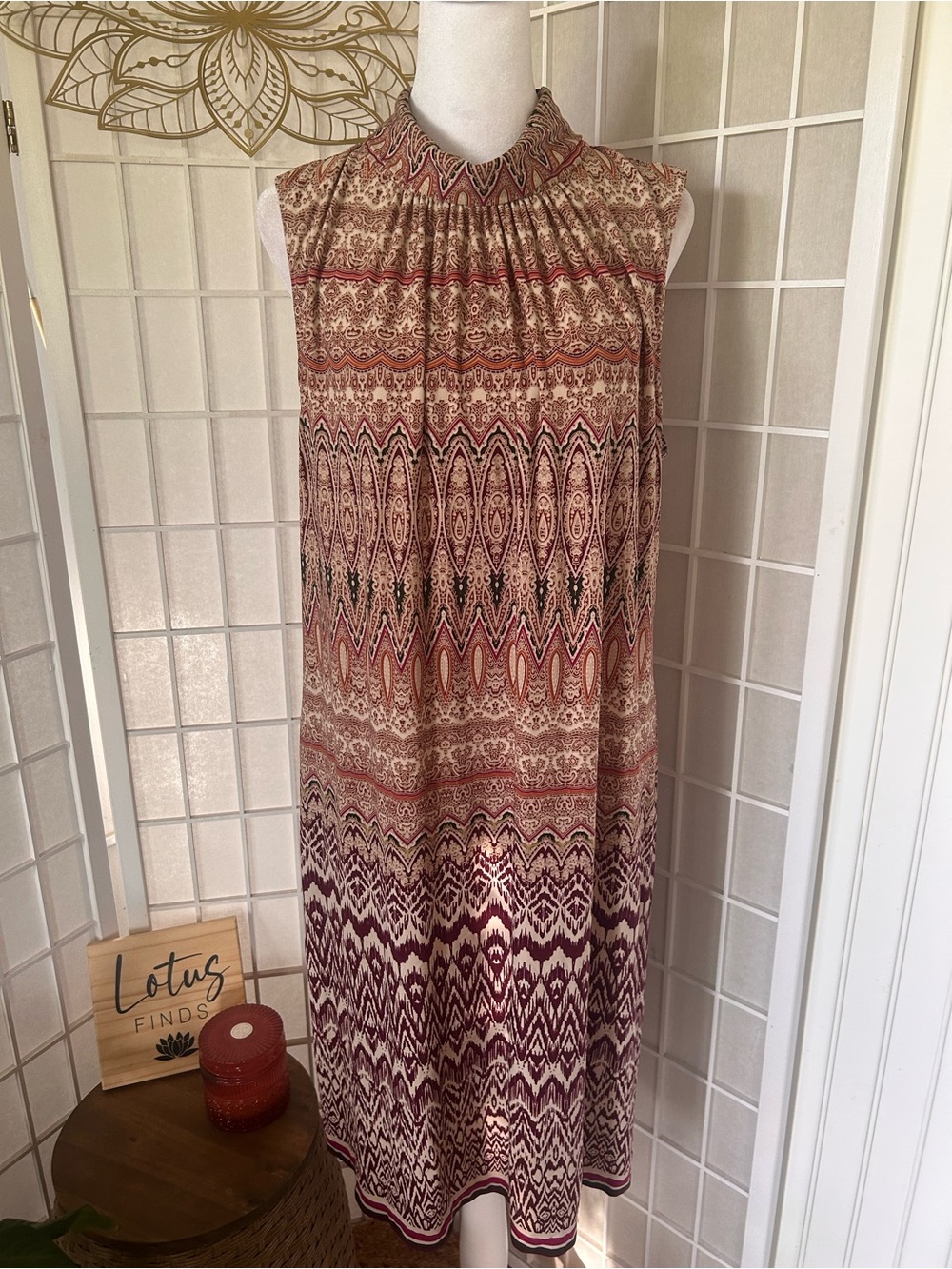 Chico’s Paisley Mock Neck Boho Midi Dress Fall Size L/12